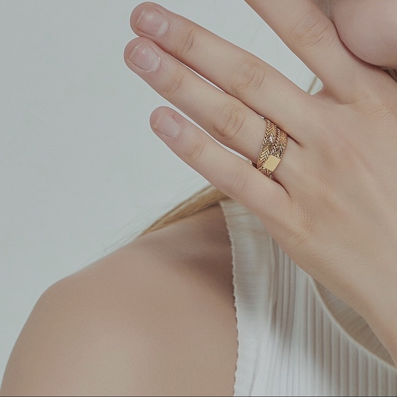 LAST2 Gold Plated Snake Herringbone Soft Chain Wrap Ring - Picture 4 of 13